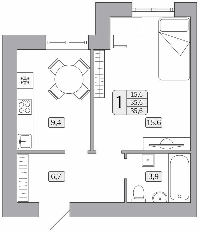 1-к квартира в А-34 / Кошелев-Проект
